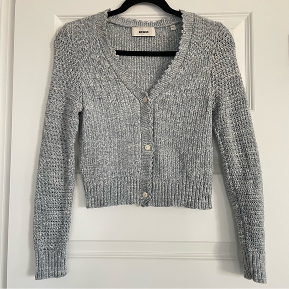 Buck Mason Sweaters - Buck Mason Seafarer Crochet V Neck Blue Marl Cropped Cardigan Size Small